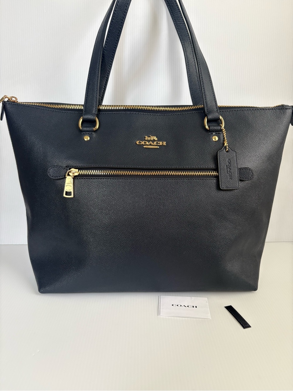 COACH Gallery Tote Bag Crossgrain Leather Large Blue #79608 EUC